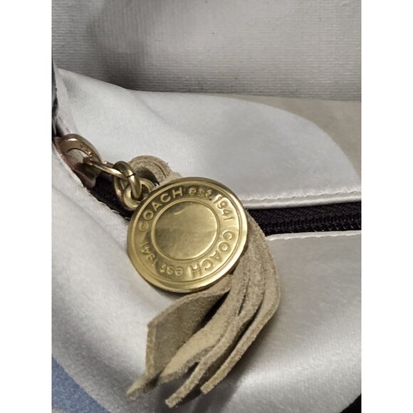 Vntg Coach Satin Multicolored Soho Mini Bag Scarf Print Hobo Leather Trim Strap - Picture 7 of 10